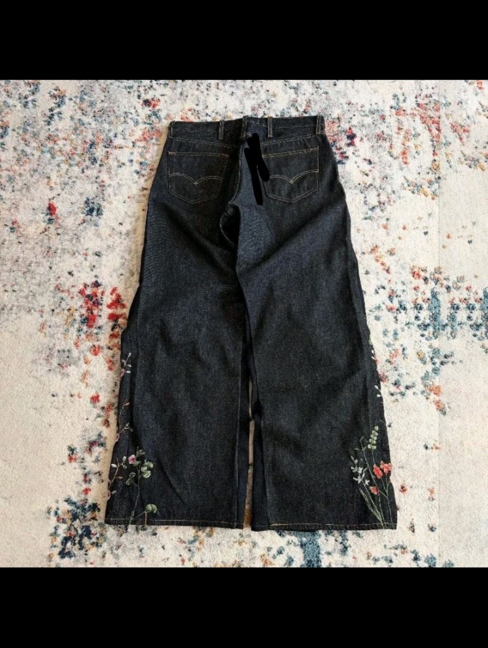 Embroidered Floral Wide Leg Jeans: Y2K Denim - Picture 3 of 4